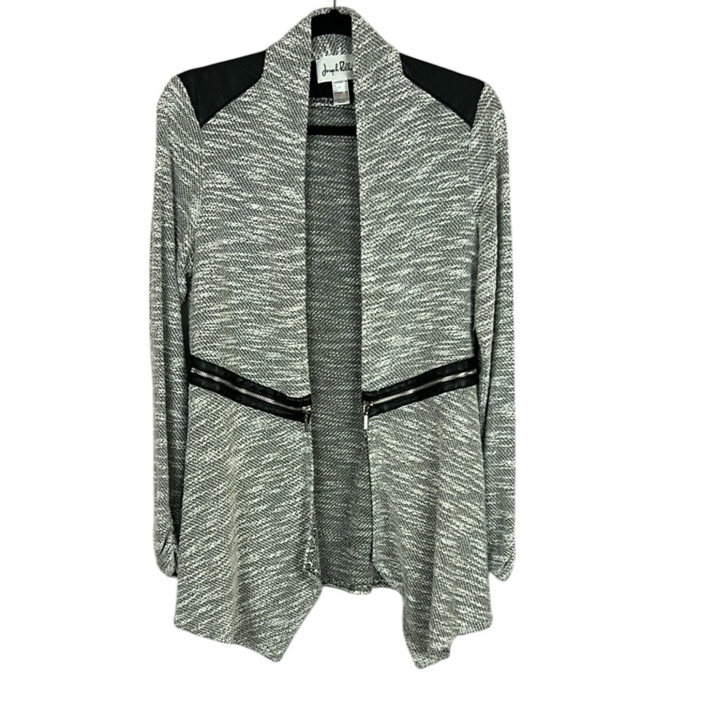 Joseph Ribkoff Classic Black Accent Open Front Longline Knit Cardigan Size 8
